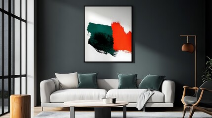 Abstract artwork adorns a modern living room space