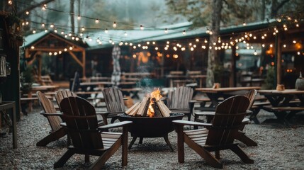 Inviting Outdoor Fire Pit Area with Twinkling Lights
