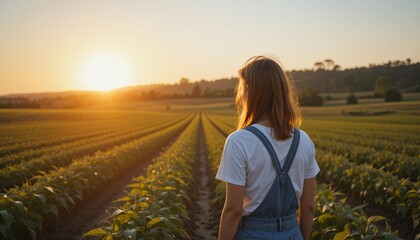 Fototapeta premium Golden Hour in the Fields A Farmer's Reflection
