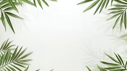 Fototapeta premium Green Palm Leaves Frame on White Background
