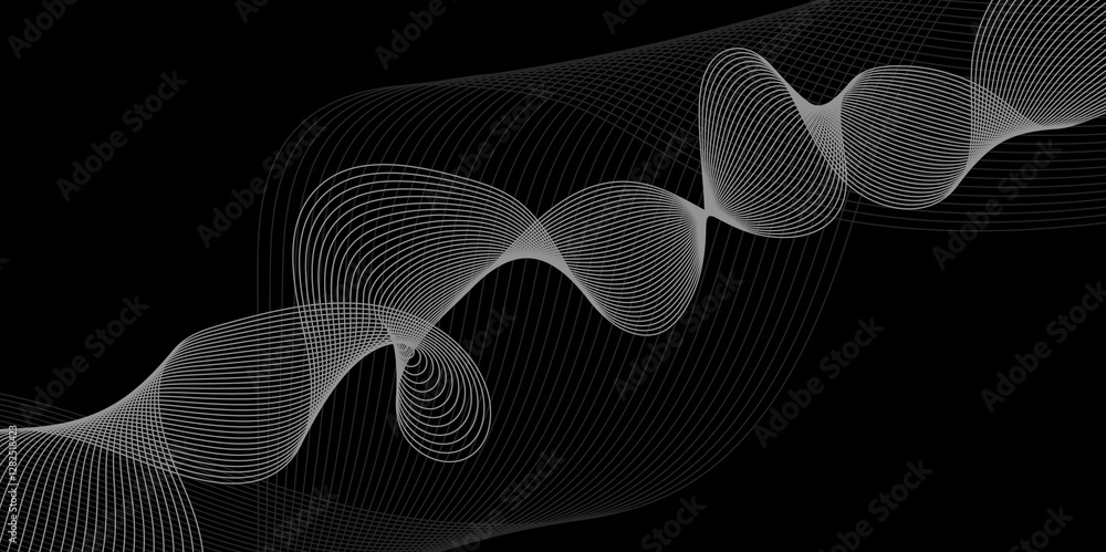 Poster abstract black background with whit line. modern template abstract design flowing particles digital 
