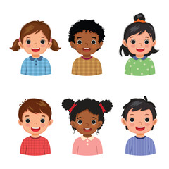 Set of children avatars boys and girls with different ethnic and hairstyle © Tenstudio