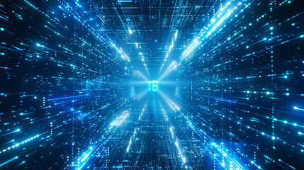 Obraz premium Abstract glowing digital tunnel with bright blue lights symbolizing high-speed data transfer