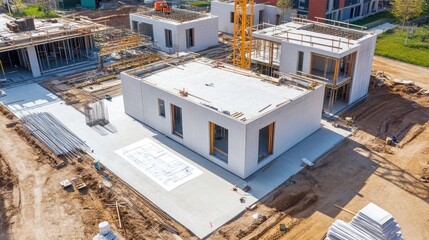 Fototapeta premium Aerial View of Modern House Construction Site