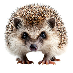 Obraz premium Close-Up Of A Cute Hedgehog With Spiky Fur On A White Background Vividly Lit For Display In A