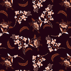 Elegant leafy flowers all over pattern