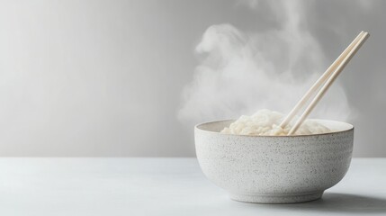 A steaming bowl of noodles with chopsticks resting on the rim.  Simple, clean, and inviting.