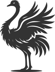 Ostrich standing confidently with wings slightly extended animal vector silhouette