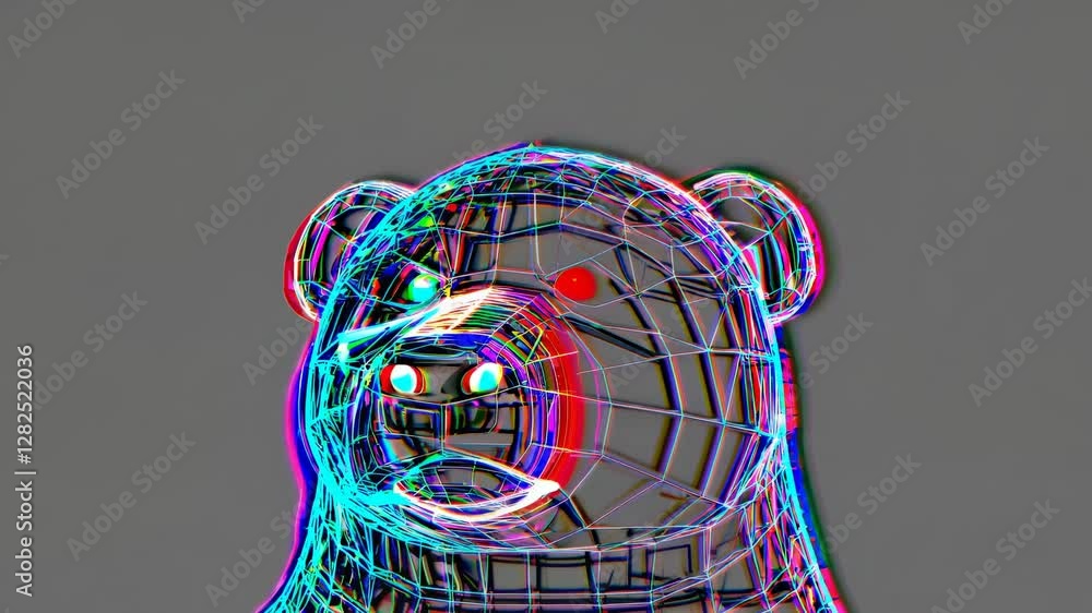 Aufkleber low-angle view of a digital wireframe bear head, showcasing 3d modeling techniques. the video concep