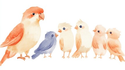 Naklejka premium Colorful Birds in a Cute Watercolor Style