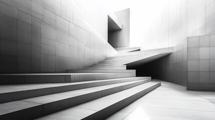 Obraz premium Minimalist architectural staircase in a modern building with geometric shapes and white walls