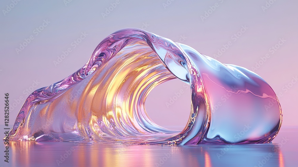 Poster abstract iridescent fluid shape creating a tunnel like structure