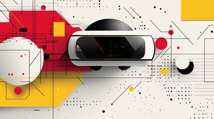 Obraz premium Modern virtual reality headset amidst geometric shapes and lines
