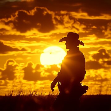 Cowboy sunset plains silhouette
