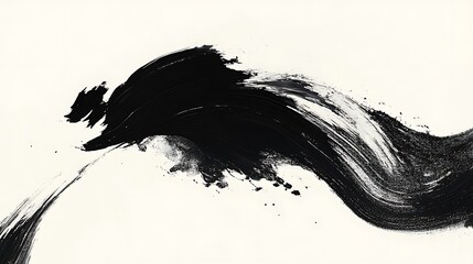 Abstract Black Ink Brush Stroke On White Background
