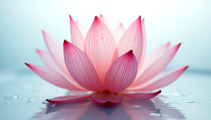 a dewy pink lotus with a bright atmosphere