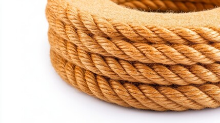 Natural Jute Rope Coiled on White Background for Creative Use