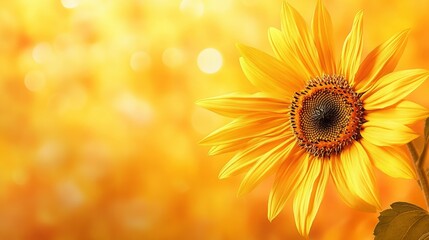Obraz premium Vibrant sunflower basking in the warm sunlight, its golden petals radiating joy and warmth against a blurred, sunny backdrop. A symbol of summer and happiness.