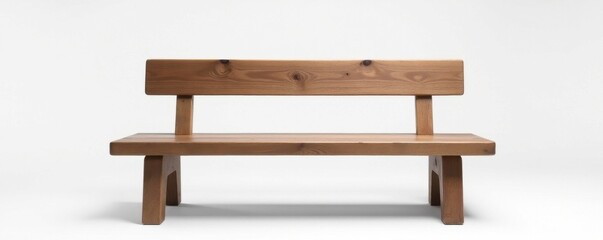 Rustic wooden bench with backrest, clean white background, rural, interior