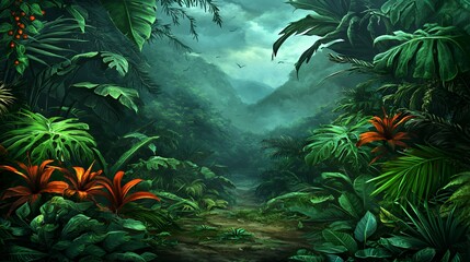 Lush Green Tropical Rainforest Path