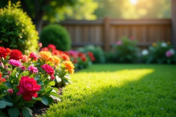 Newly planted flowerbeds in a private fenced yard , attractive, vibrant, soil