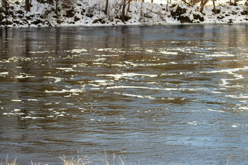 A river flowing in winter