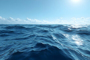 Vast Blue Ocean Under a Sunny Sky with Rolling Waves and Glistening Surface in an Open Water Setting with Distant Horizon