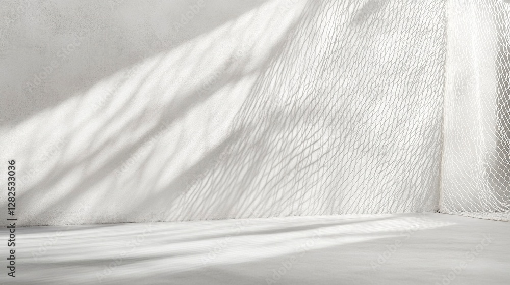 Wall mural abstract background with the shadow of a net on a white wall, with light and soft tones, in a minima