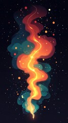 Abstract glowing wavy structure with layered colors in a cosmic setting