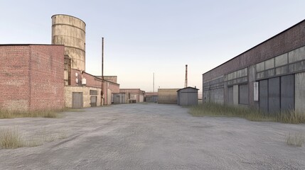 Obraz premium Derelict Brick Buildings and Industrial Alleyway