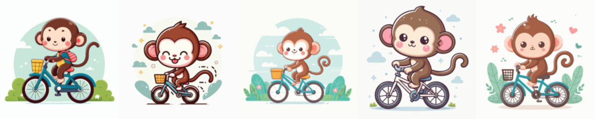 vector of cute monkeys playing bicycle