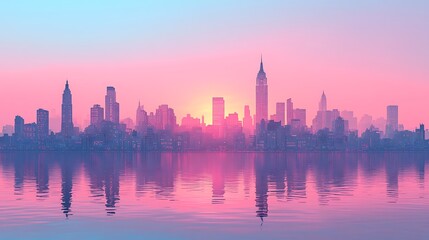 Obraz premium Dreamy pastel cityscape skyline reflection high resolution hd wallpaper