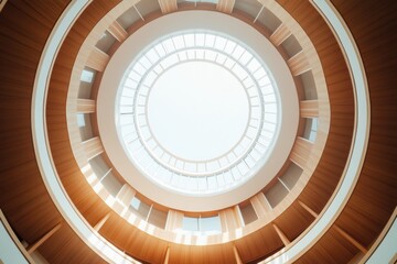 A legislative hall focusing on a circular skylight and its natural light effect. Featuring openness and inspiration