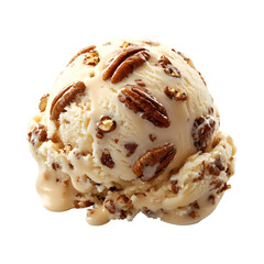 Caramel Pecan Ice Cream Scoop Isolated on Transparent Background