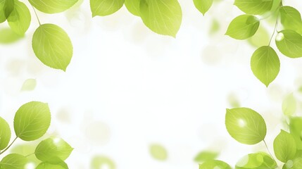 Light Green Leaves Frame on White Background
