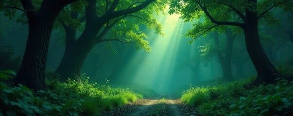 Fototapeta premium Dark verdant backdrop with subtle highlights, digitally painted , moody, design