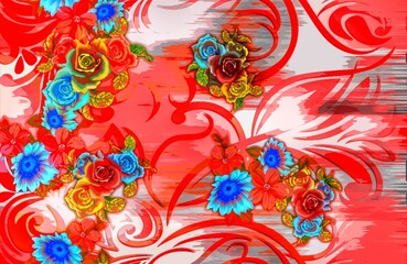 Multi flower and leaf digital shirt design 