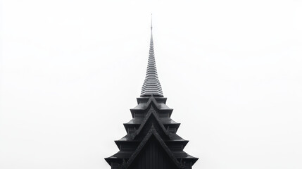 Fototapeta premium Majestic Black Roof Structure with Sharp Spire Against Gray Sky
