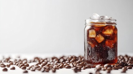 Close up of crushed ice in a clear glass with water droplets on the surface reflecting light