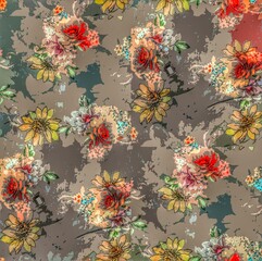 Multi flower and leaf digital shirt design 