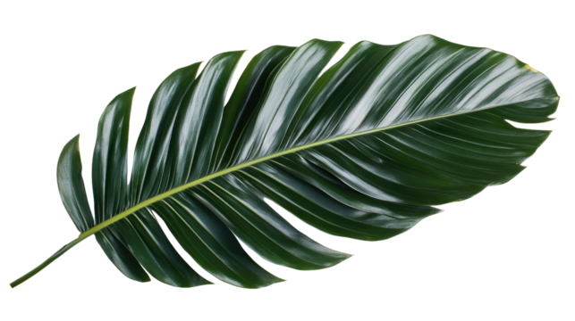 Monstera Leaf: A detailed close-up captures the vibrant green of a monstera leaf, its glossy surface catching the light and showcasing its unique, split leaf design