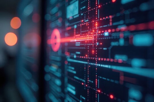 Close-up of industrial automation software display, metrics, SCADA, monitoring
