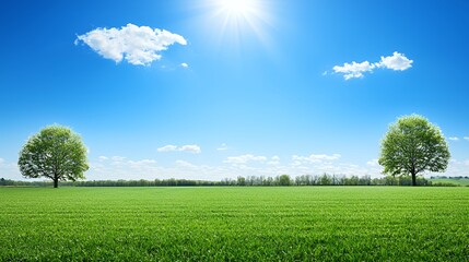 Obraz premium Bright Sunny Day in a Green Field with Two Trees