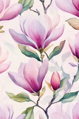 Obraz premium Pink magnolia blossoms, spring floral pattern, garden background, textile design
