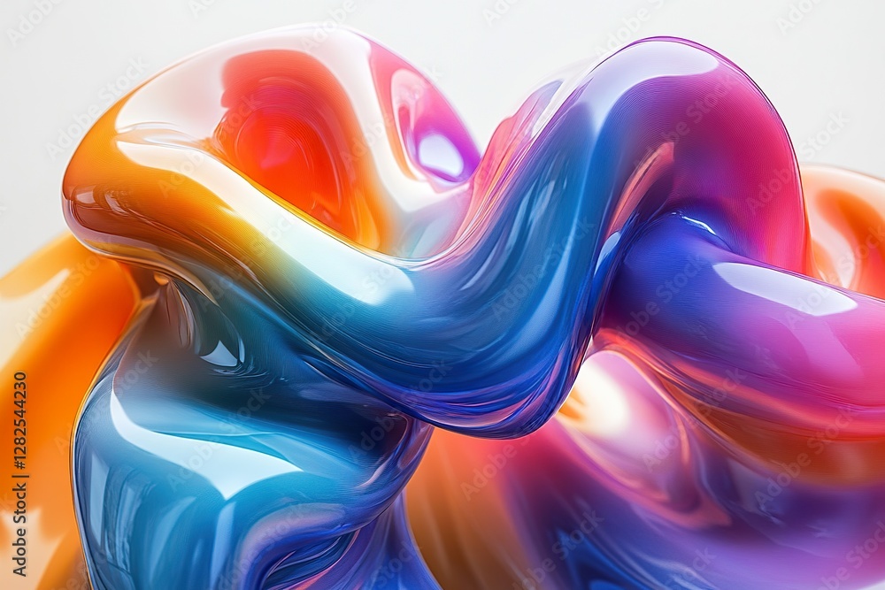 Aufkleber abstract iridescent glossy form twisting in light creating vibrant colors