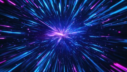 Hyperspace jump, neon streaks, cosmic background, digital art