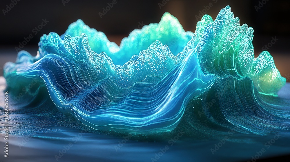 Poster glowing abstract wave formation with intricate details and texture