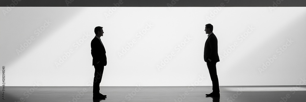 Leinwandbilder executives engaging in conversation against a minimalistic background in a contemporary business env