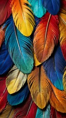 Beautiful and artistic appearance of feathers of various colors. Mobile size. Generative AI.