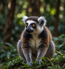 A Heartwarming Moment: Lemur Carrying Baby in Lush Tropical Forest Surrounded by Exotic Flora and Natural Beauty, Showcasing the Bond Between Mother and Offspring in Wildlife Photography See Less Ai g